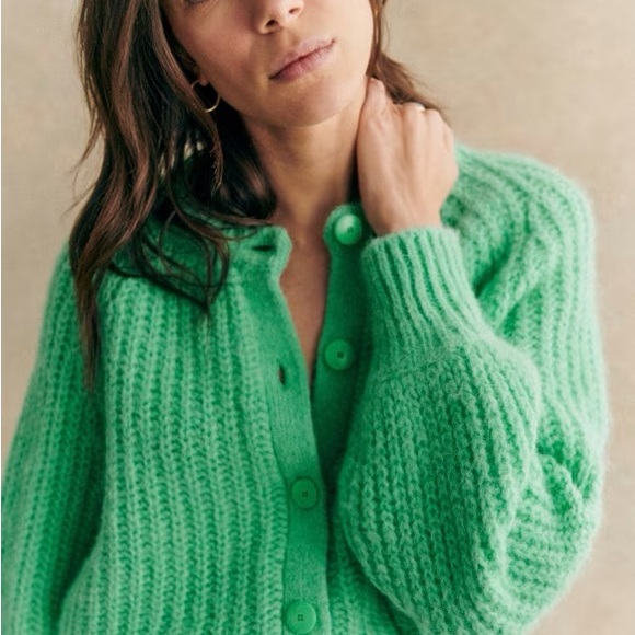 Sezane Green Cardigan Sweater - Picture 2 of 7